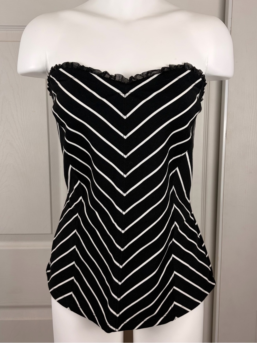WHBM Black Chevron Striped Strapless Top